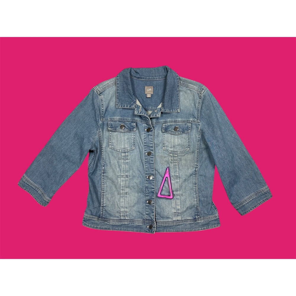 J Jill Stretch Denim Jacket Blue Cotton Lycra Spandex Trucker Style Size M